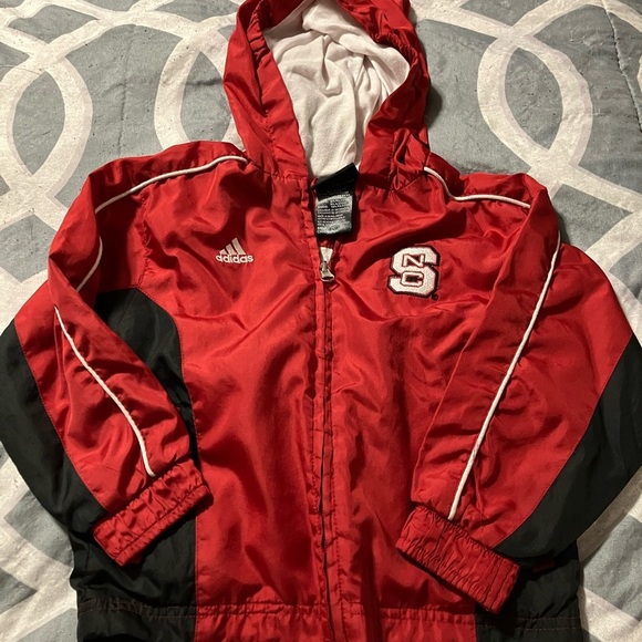 NC State Adidas Red and Black Jacket with Hood and Full-Length Zipper - Picture 1 of 10